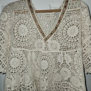 POL Women's Cream Crochet Blouse